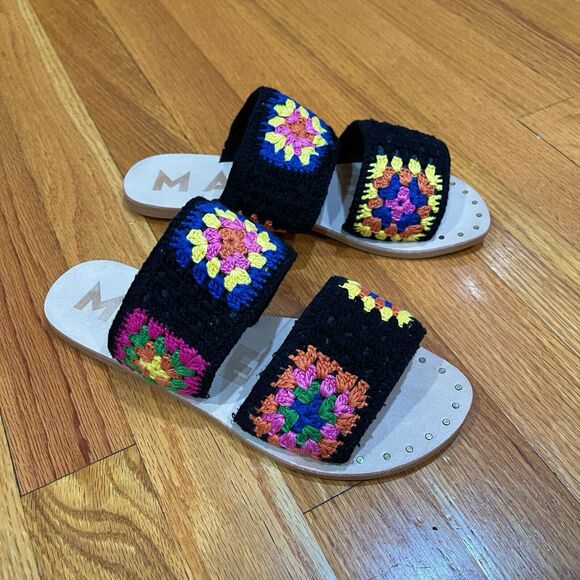 Manebi Evereve Boho Crochet Double Strap Sandals Womens Size 37 US 7 NEW NO BOX - Picture 1 of 13